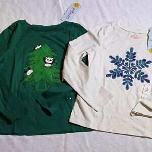 Cat & Jack/Set of 2 Christmas Long Sleeve Shirts/Girls/Size 6-7/Tree/Snowflake